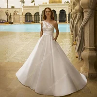 Sexy Lace Decals Women Wedding Dresses Pretty Vintage A-Line Bridal Gowns Shining Satin Surface Design Lady Vestidos De Novias 1