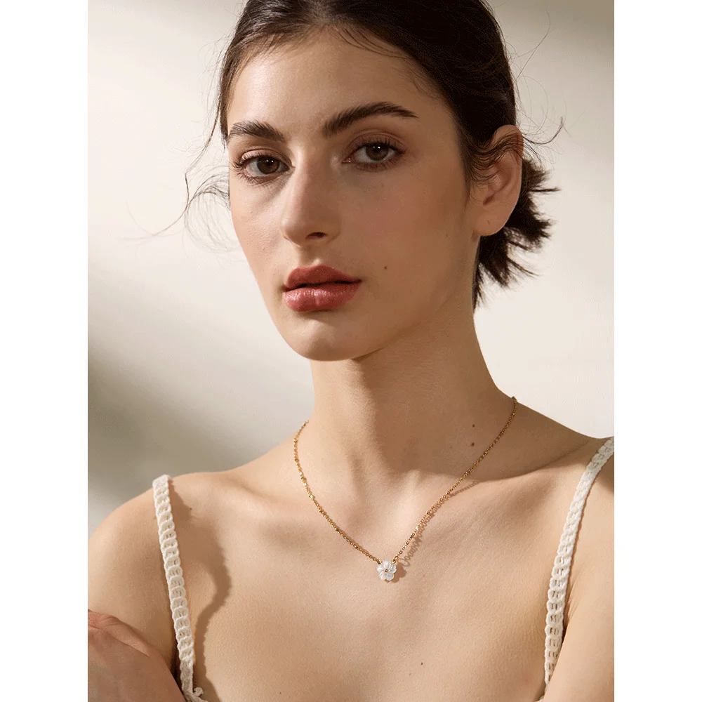 Yhpup Pendant Necklace Stainless Steel Exquisite Chain Gold