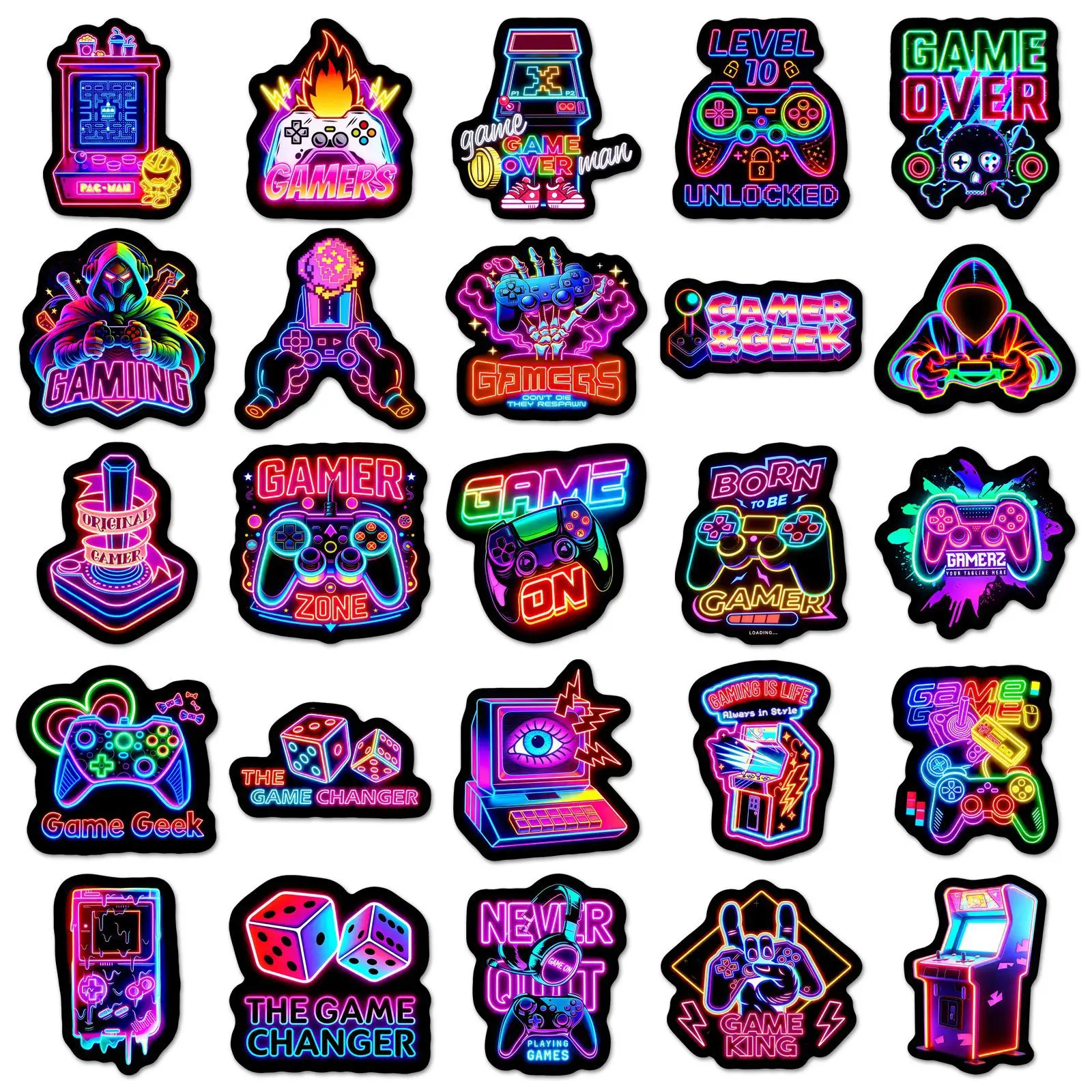 50pcs Creative Neon Video Game Cartoon Stickers Waterproof DIY Skateboard Phone Laptop Guitar Cool Graffiti Decals Packing - 3