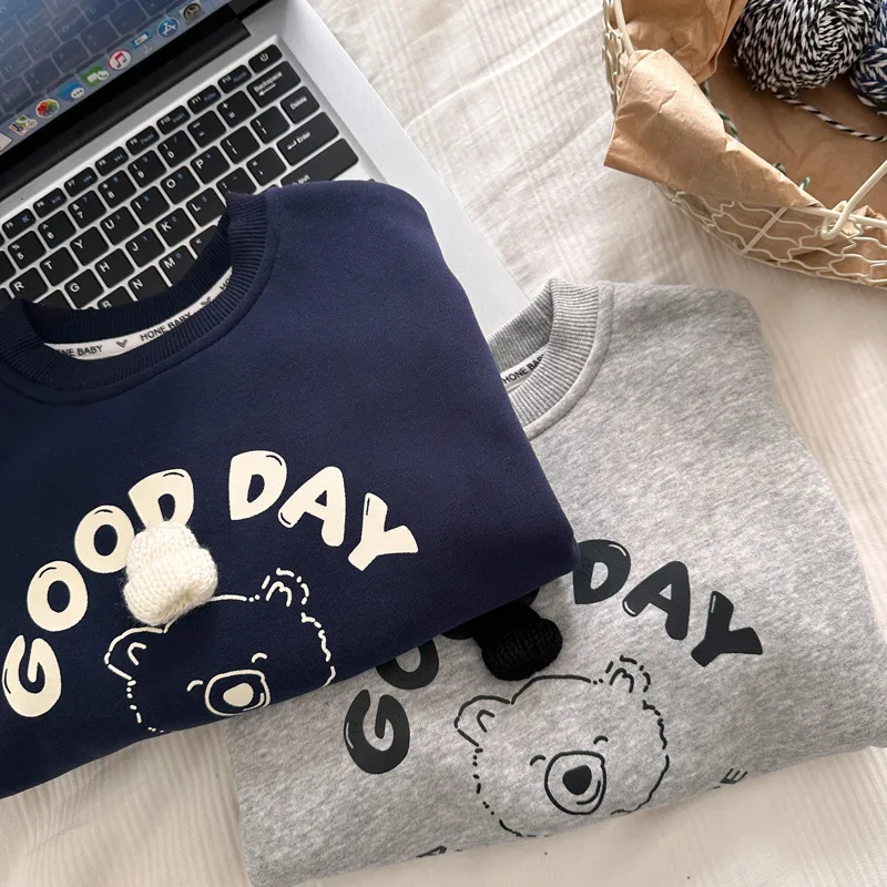 

Boys' Plush Sweater Winter Children'S Bear Three-Dimensional Hat Pullover Men And Women'S Casual Top