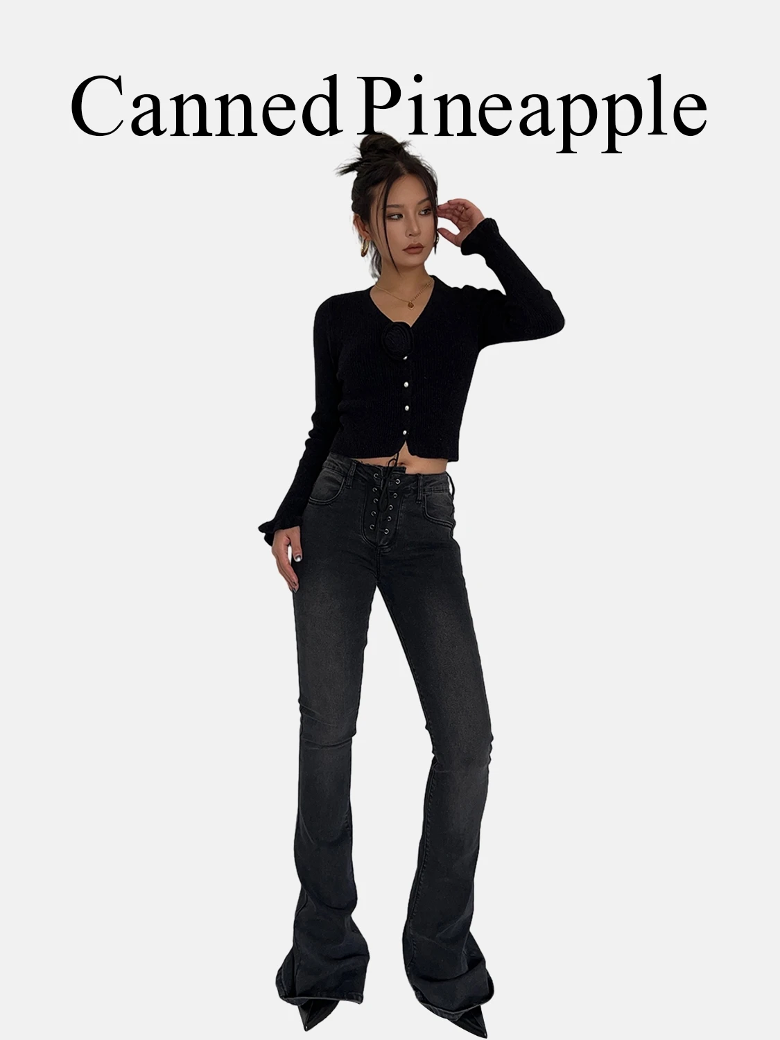 

Прямые женские узкие джинсы с низкой талией, со шнуровкой