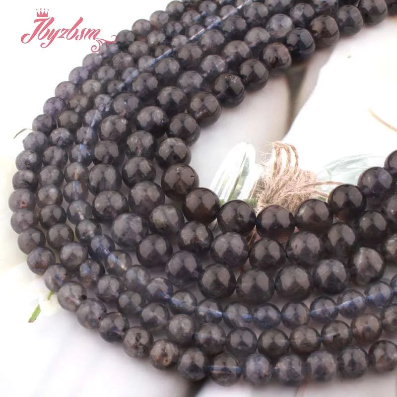 6.8mm Round Natural Stone AA Genuine Blue Cordierite Loose Beads Beads for DIY Needlework Jewelry Making Necklace Bracelet 15