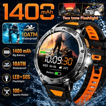 New Military Smart Watch 1400mAh Battery SOS Alert LED Flashlight 1.7 inch AMOLED Sport GPS Track Bluetooth Call Smart Watches