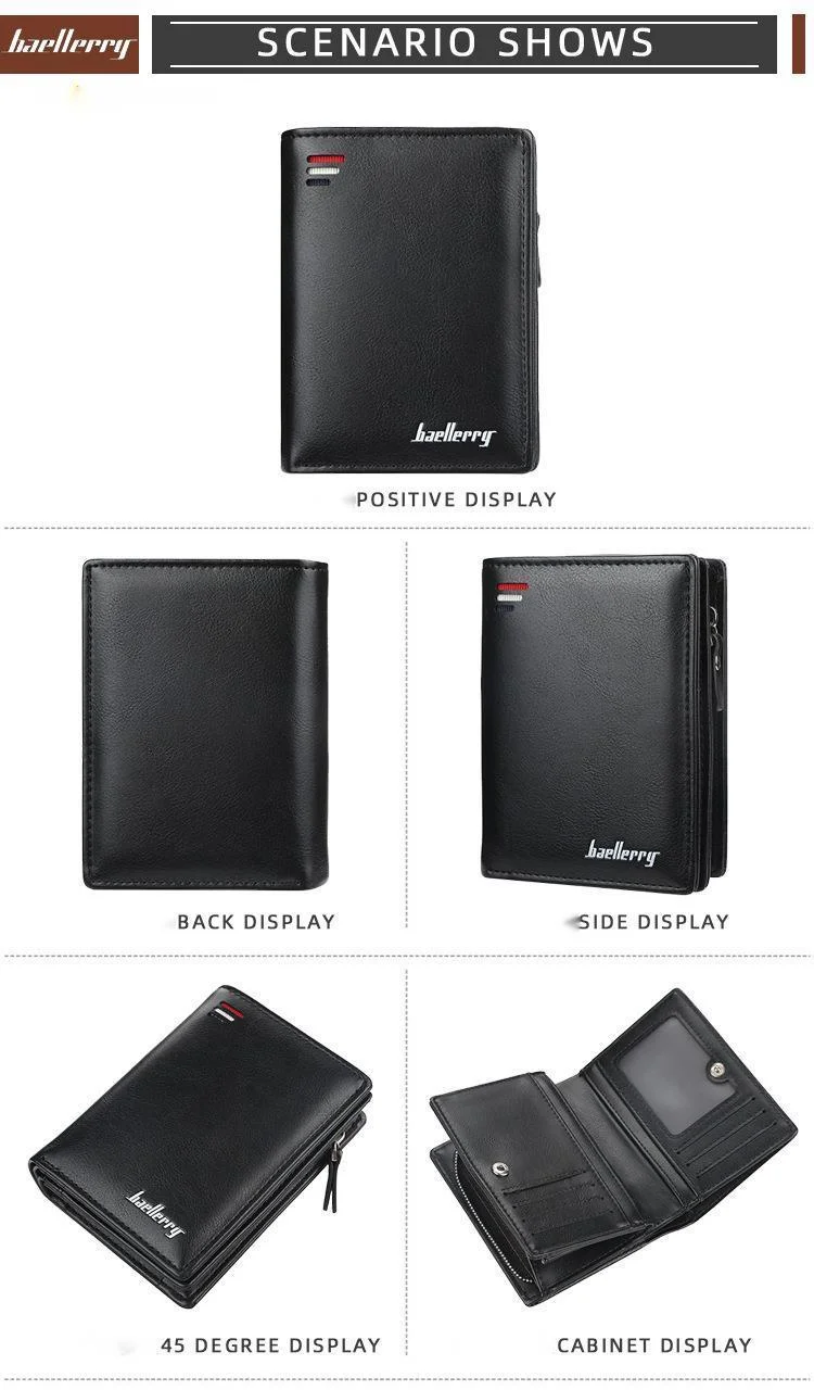 Men's Short Wallet Baellerry Vertical Multi Card Holder Purse_voghion.com