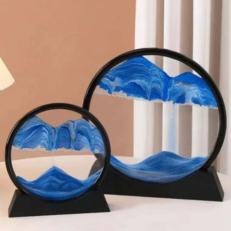 5inch 3D Sandscape Moving Sand Art Picture Glass Deep Sea Hourglass Quicksand Craft Flowing Sand Painting Office Decoration Gift