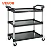 VEVOR Utility Service Cart 3 Shelf Heavy Duty 220LBS Food Service Cart Rolling Kitchen Storage Trolley with 4 Lockable Wheels 1