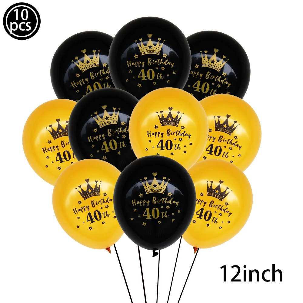 Elegant Black and Gold 40th Birthday Celebration Photo Backdrop and Party Decor Set