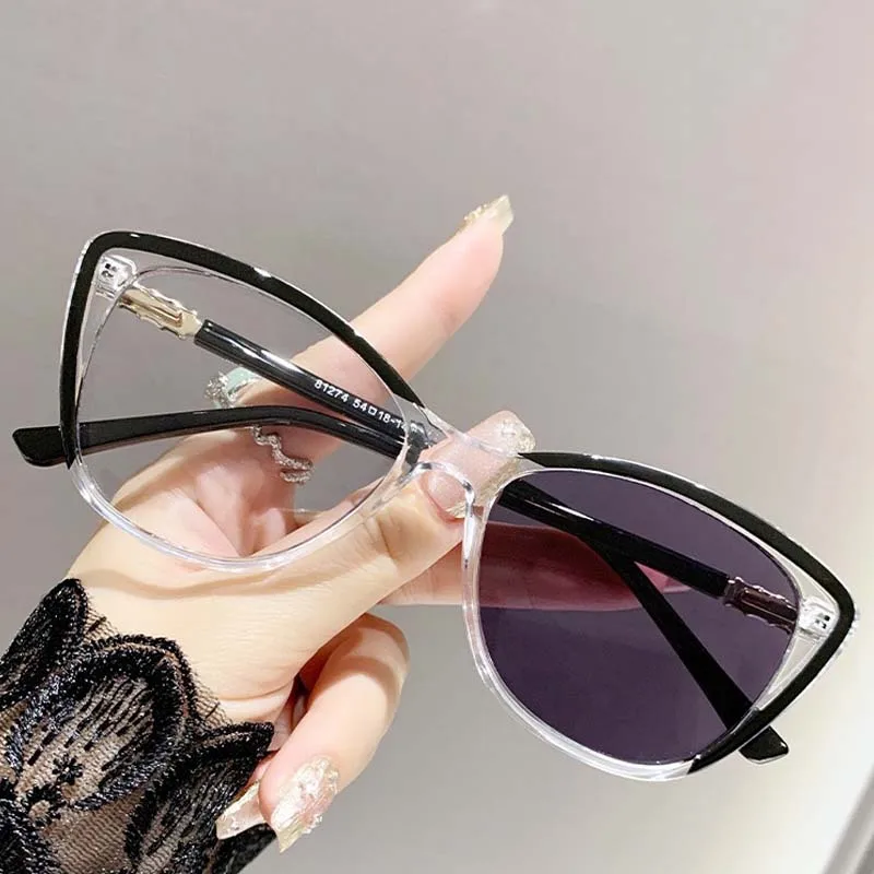 Cat Eye Myopia Glasses Photochromic Anti-UV Sunglasses Blue Light Blocking Color Changing Minus Glasses with Diopters 0 To -4.0 4