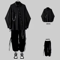 ARENS Black Gothic Blouses Vintage Casual Streetwear Harajuku Shirt Spring Autumn Oversized Asymmetrical Top Punk Long Sleeve 1