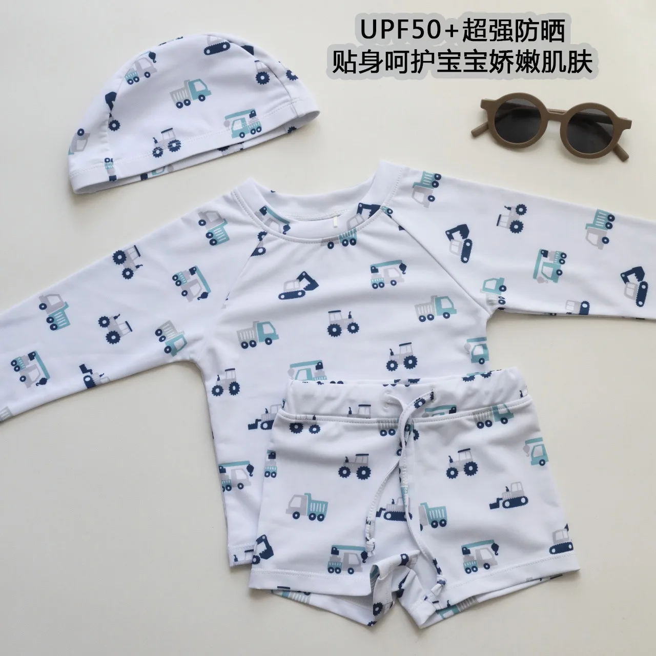 

Jenny&Dave Summer Boys Cartoon Car Sunscreen Long sleeved Swimsuit Set Style Foreign Trade Children's Quick Dry Game Wholesale