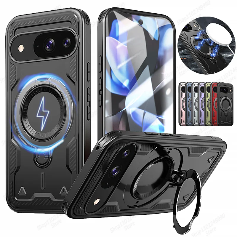 Rugged Military Armor Phone Case with Magnetic Ring and Rotating Bracket Cover