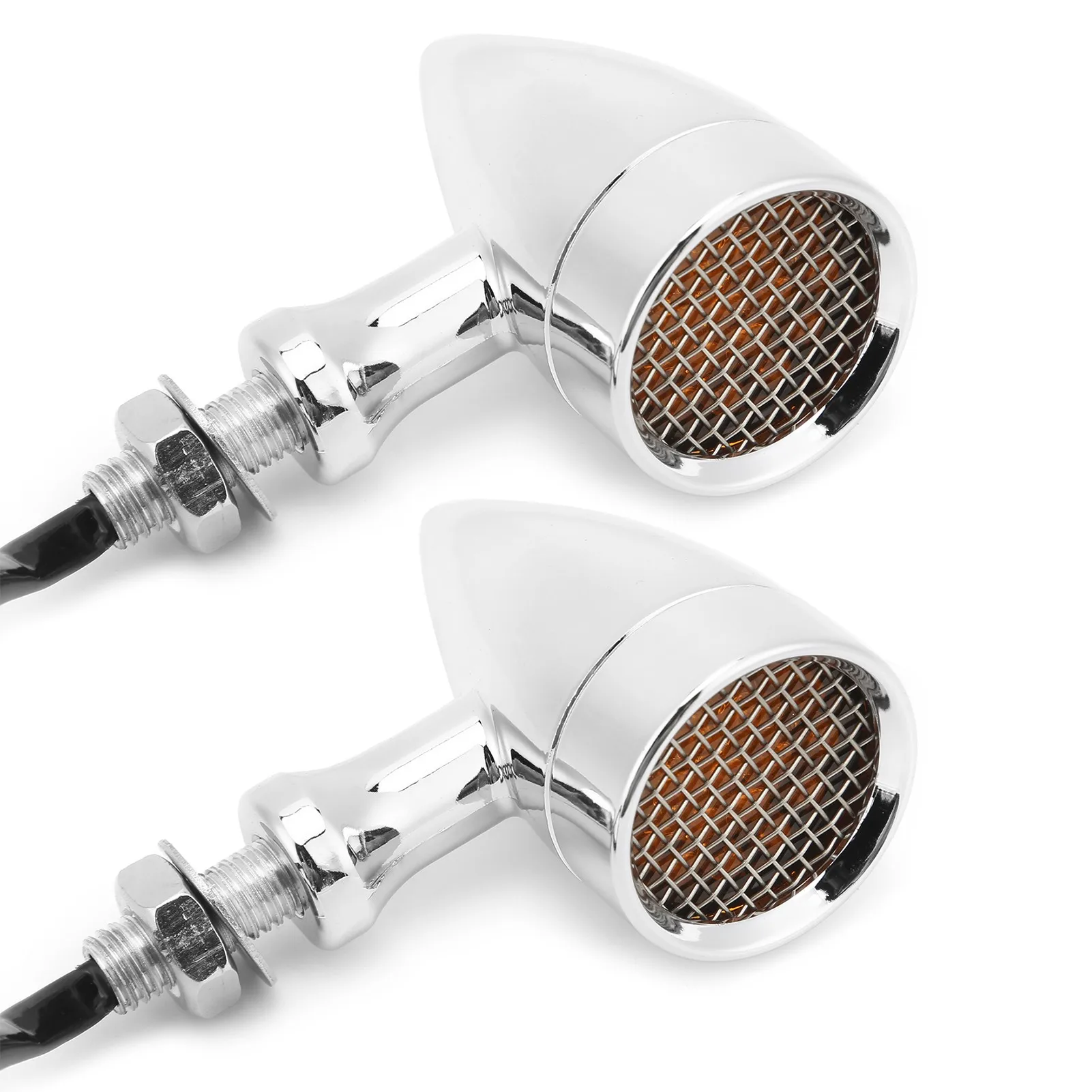 2개 오토바이 LED 방향 지시등 12V 10mm 황색 라이트 크롬 도금 쉘 범용