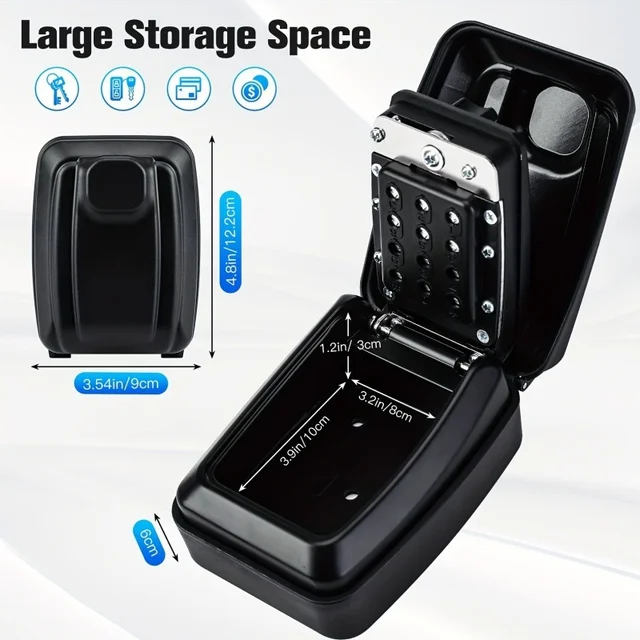 Password Key Lock Box Waterproof Wall Mounted Lock 12 Digit Combination Resettable Large Capacity Security Lock Box for Home Gar 6