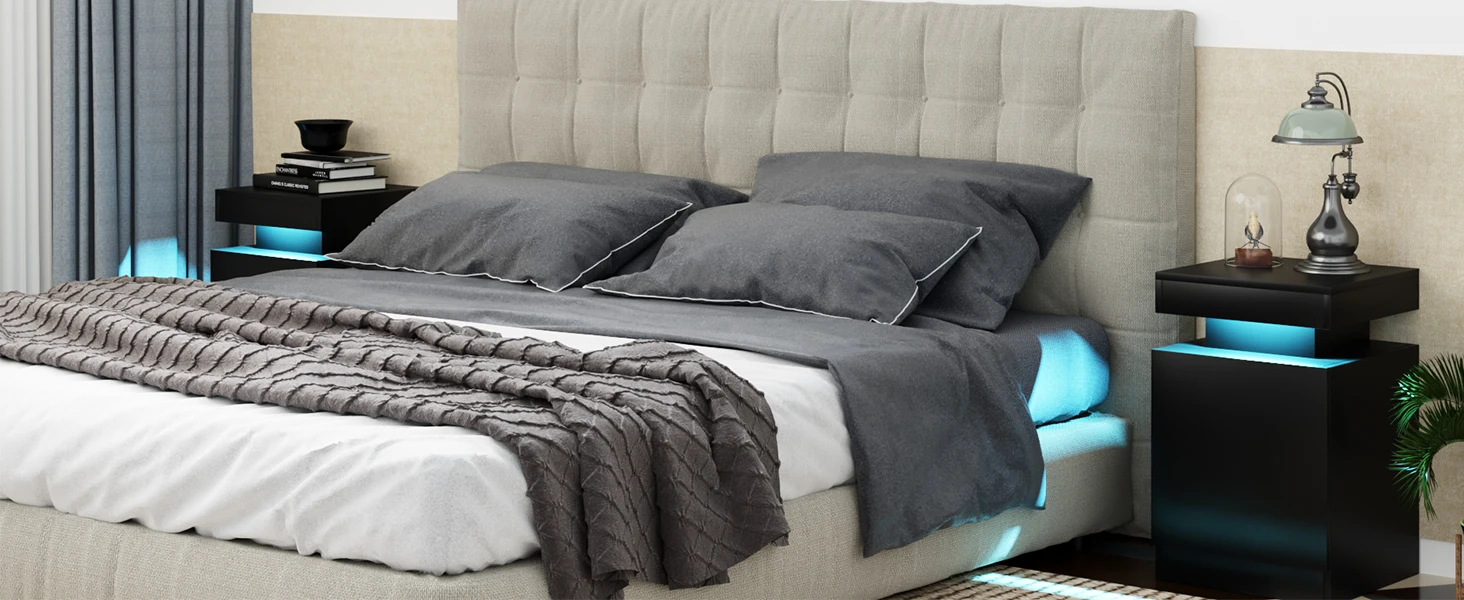 Description Picture 4 of itemNightstand Set of 2 with LED Lights,Night Stand with Storage Cabinet for Bedroom,Bedside Table with LED, Black