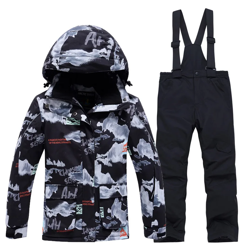 

Outdoor Boy Girl Skiing Clothing Sets Winter Warm Jacket Pants Children Snow Suits Waterproof Teeneger Kids Snowboard Tracksuits