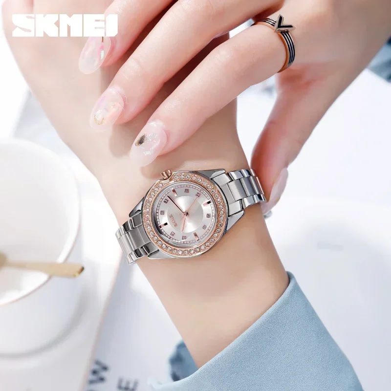 SKMEI 1534 Luxury Lady Waterproof Quartz Watch Stainless Innovative Diamond Girl Wristwatches Women Sports Clock Reloj Mujer