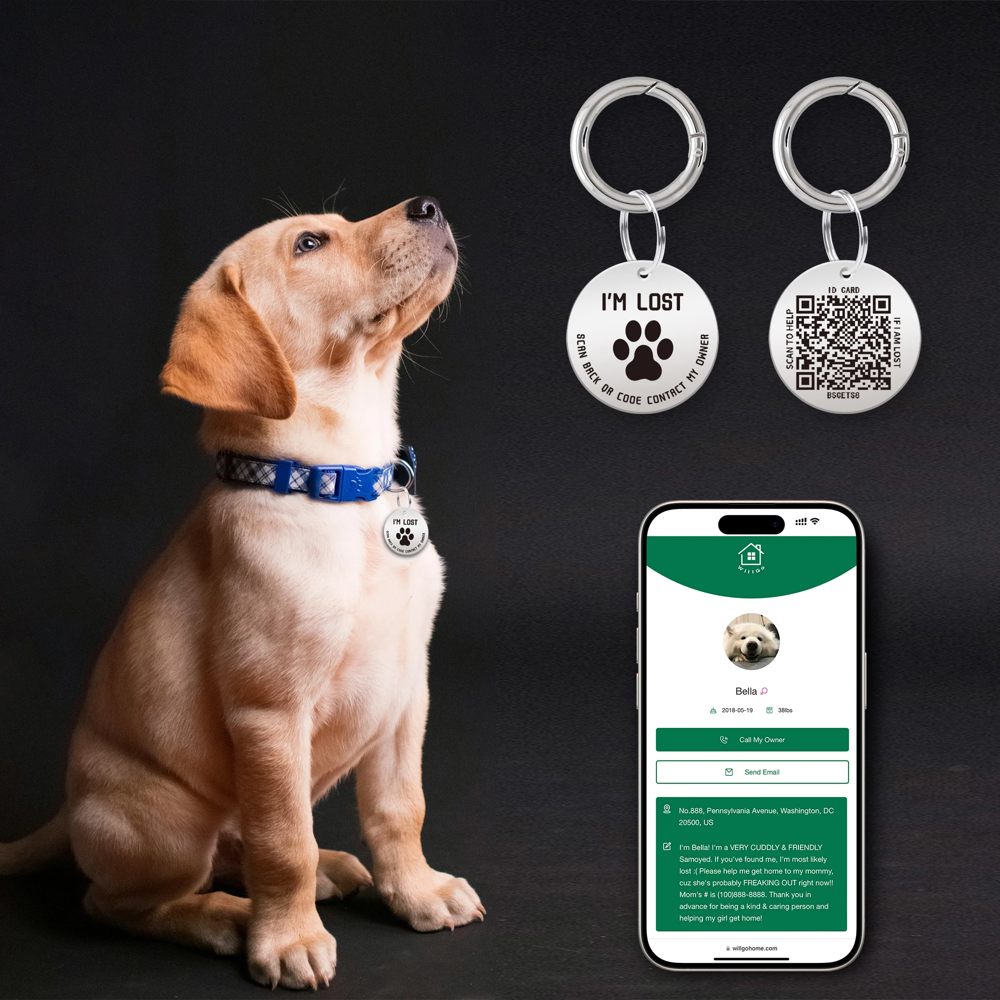 Smart Tracker Pet ID Tags Scan QR Code Receive Instant Location Alert Email