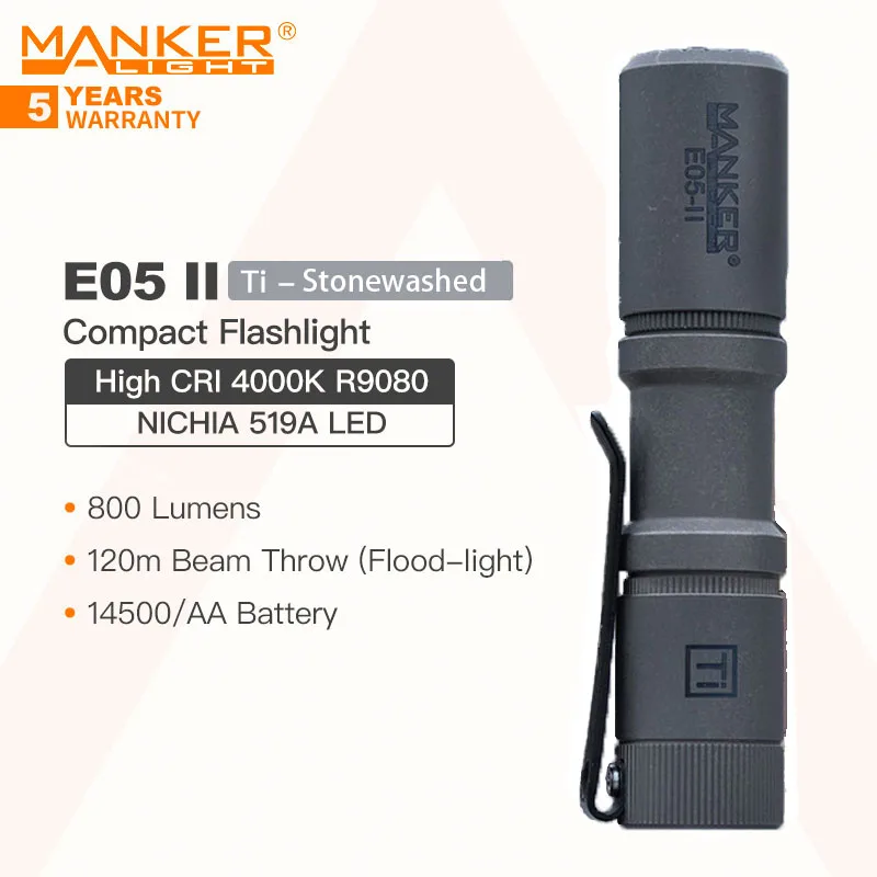 Manker E05 II Versione Rame Rosso – Torcia EDC Compatta Ad Alta Densità, 1300 Lumen, LED Bianco, Compatibile Con Batteria 14500 O AA, Impermeabile IP68, Filtri W & R Inclusi (batteria Non Inclusa)