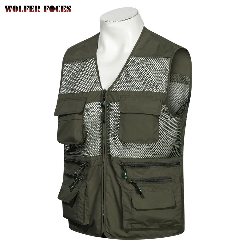 Spring And Summer New Bigsize Waistcoat Men's Mesh Multi Pocket Jackets Outdoor Camping Fishing Photography Sleeveless Waistcoat spring and autumn new casual vest men s outdoor stand collar fishing photography advertising vest