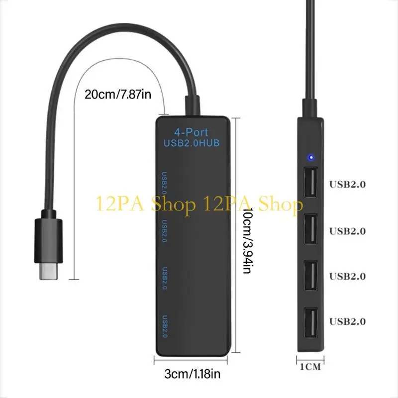 12PA USB C 허브 With4 USB 2.0 포트 480Mbps 및 다양한 전자 충전 어댑터 데이터 전송용 LED 조명