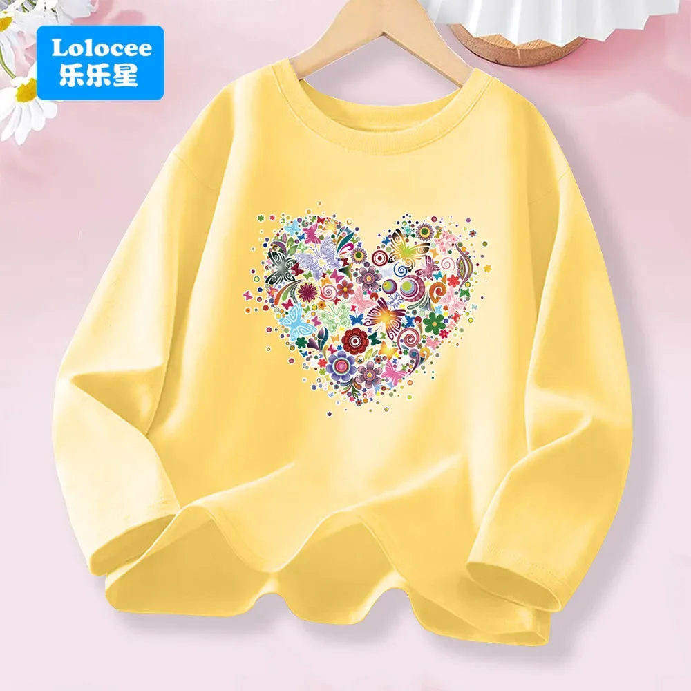 Pink Flower Butterfly Graphic Long Sleeve Girls' Fashion Tee
