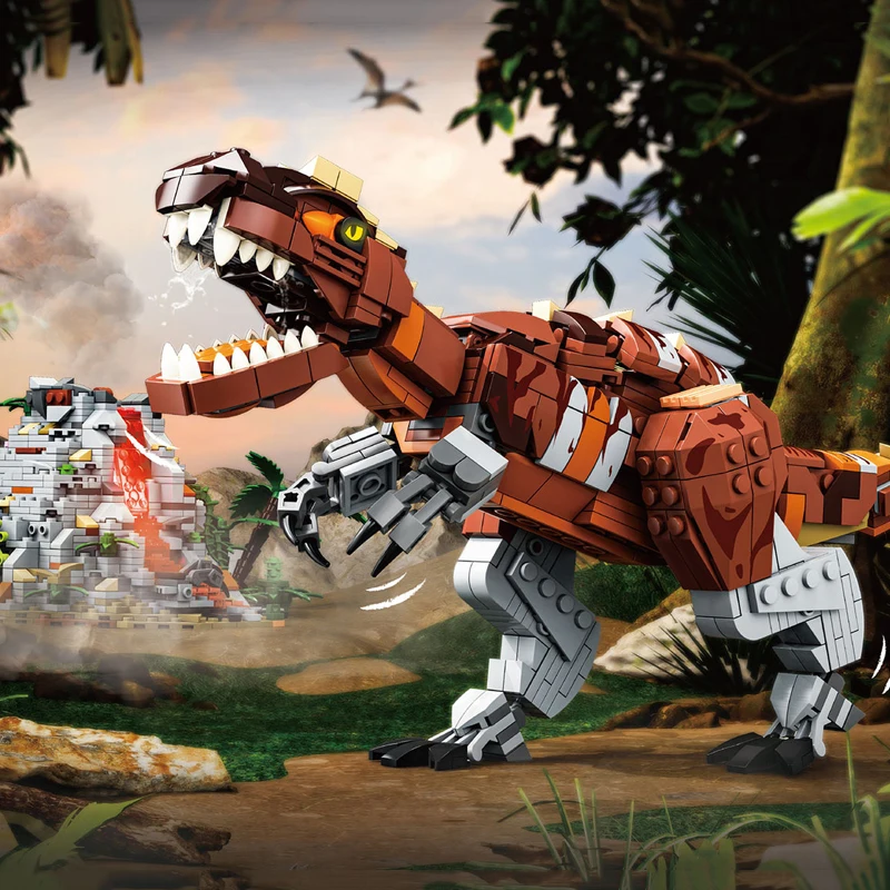공룡 알 화산 빌딩 블록 T-Rex, 쥬라기 디노 월드 Bule 트리케라톱스 모델 벽돌 장난감, 어린이 선물, 3in 2