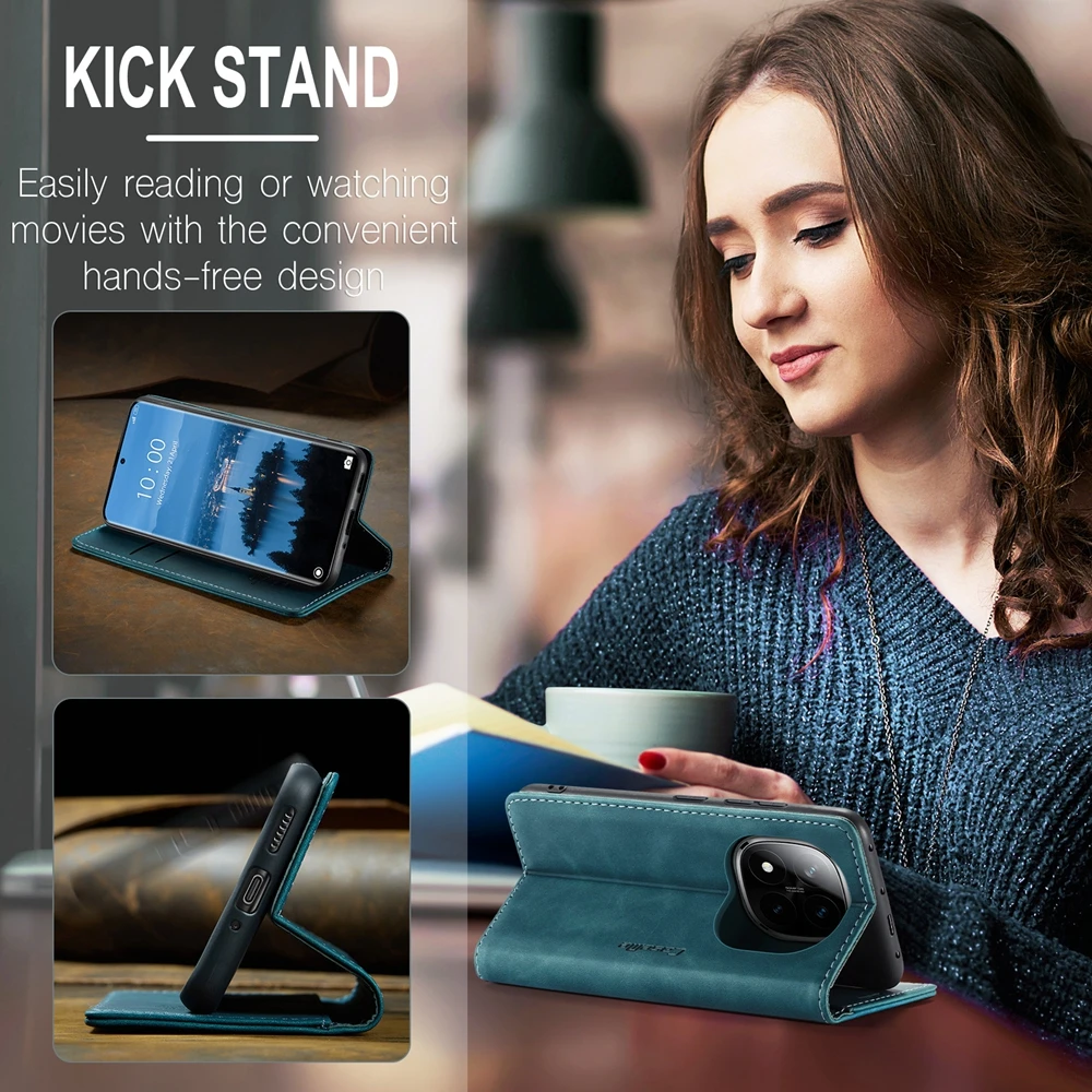 Magnetic Flip Leather Wallet Case with Kickstand and Card Holder