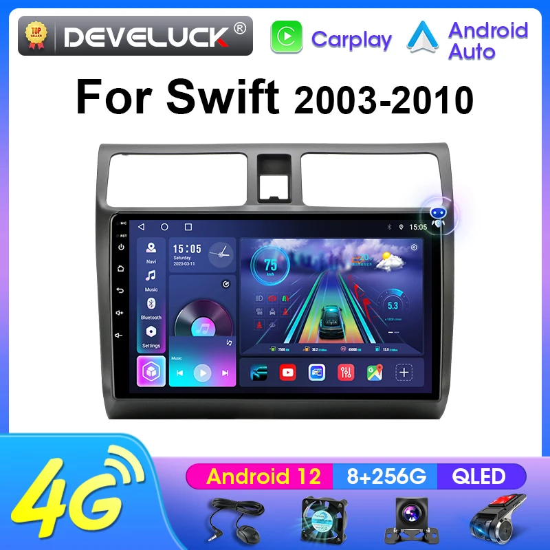 스즈키 스위프트 2003 - 2010 용 자동차 라디오 멀티미디어 비디오 플레이어, 스테레오 QLED, 2 Din, 4G, 카플레이, 자동 DVD, GPS 헤드 유닛, 안드로이드 12 