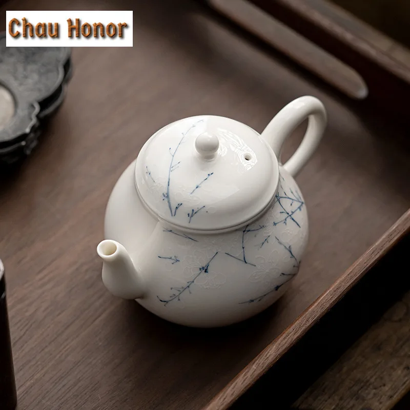 170ml Hand-painted Plum Blossom Ceramic Tea Pot White Porcelain Tea Maker Teapot With Strainers Hole Kung Fu Teaware Ceremony