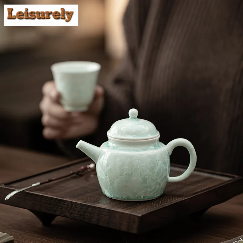 220ml Kiln Fambe Ice Crystal Green Dragon Egg Teapot Handmade Tea Infuser Pot Tea Brewing Kettle With Ball Hole Tea Items Craft