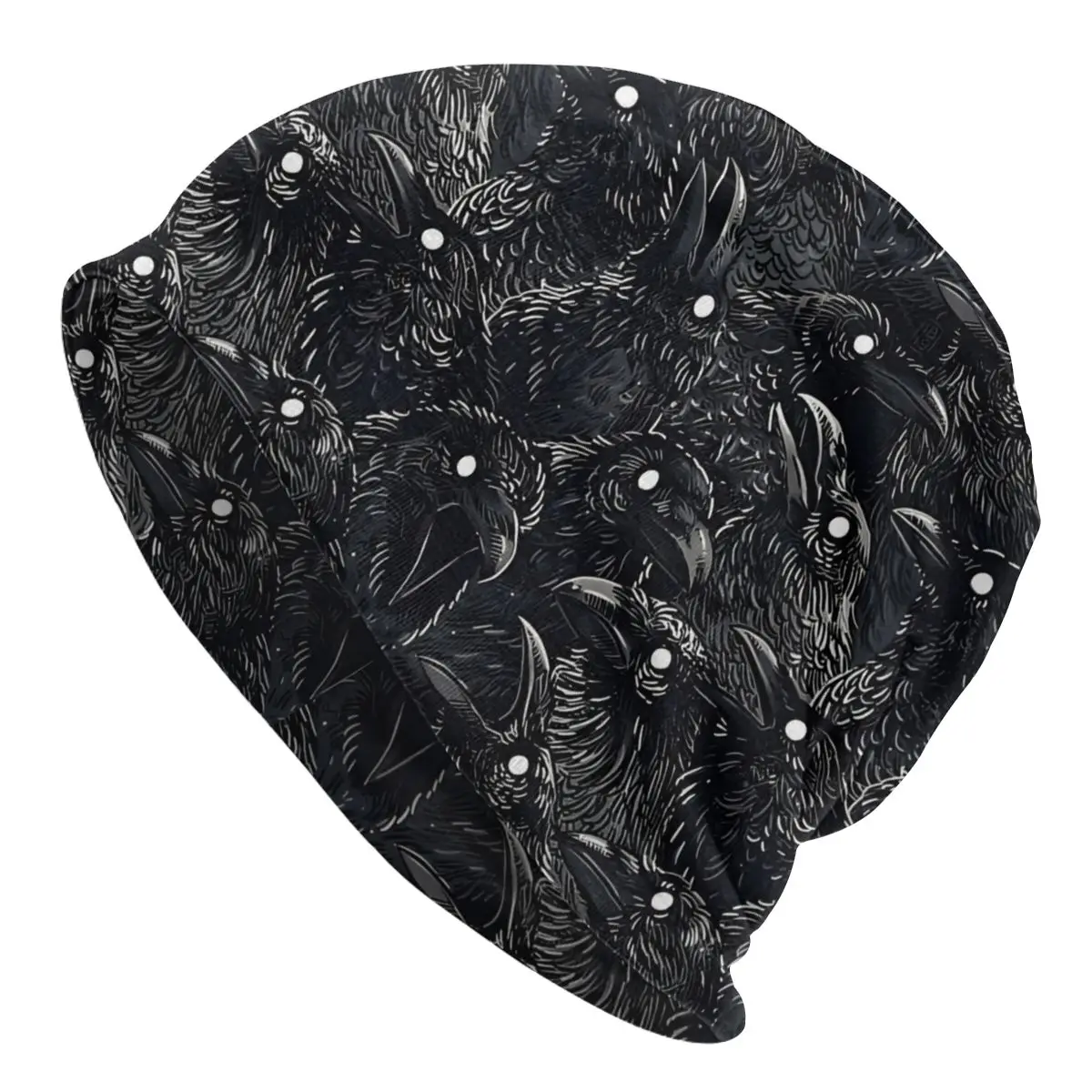 

Raven Pattern Bonnet Homme Fashion Skullies Thin Beanies Caps Style Fabric Hats