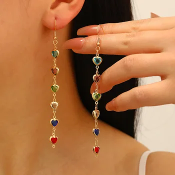 Fashoin Colorful Water Drop Tassel Earrings For Women Jewelry 2025 Trending New Sweet Zircon Heart Long Earrings Gifts Brincos