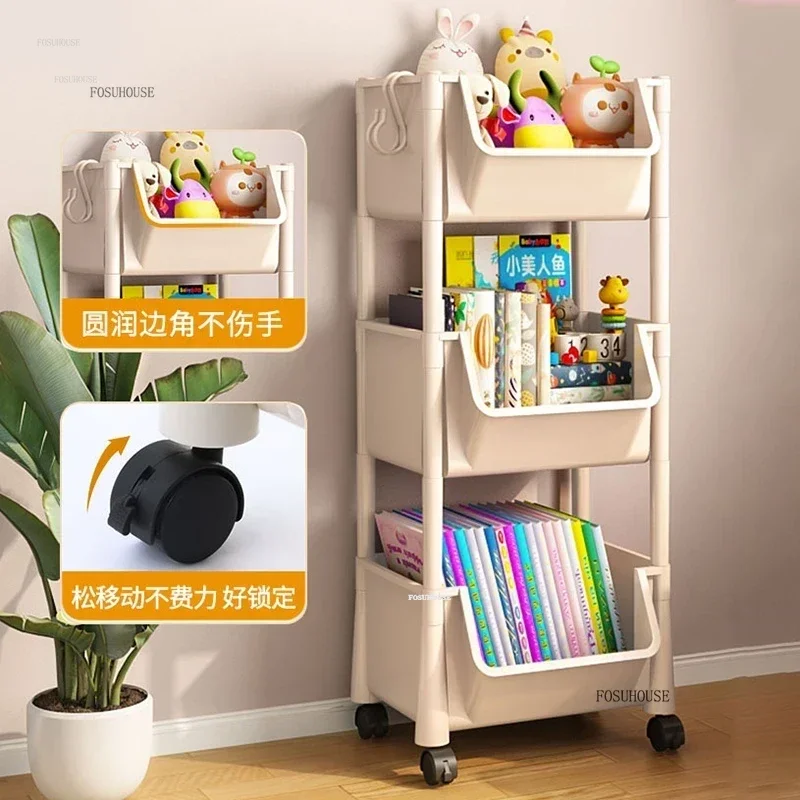 Home Children's Bookcases Rack Cart Toy Storage Reading Shelves children Furniture with Wheels Removable Floor Small Bookshelves