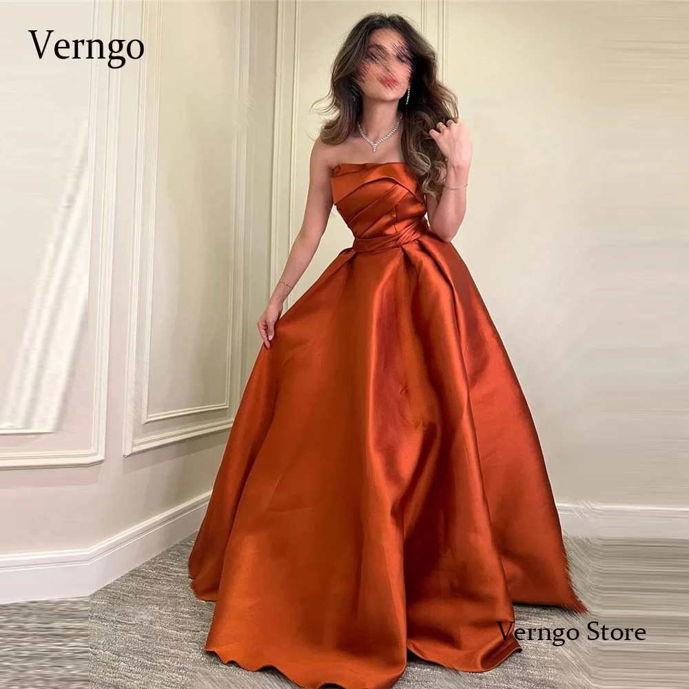 

Verngo Strapless A Line Burnt Organza Satin Long Evening Dresses Saudi Arabic Women Formal Party Occasion Prom Gowns Plus Size