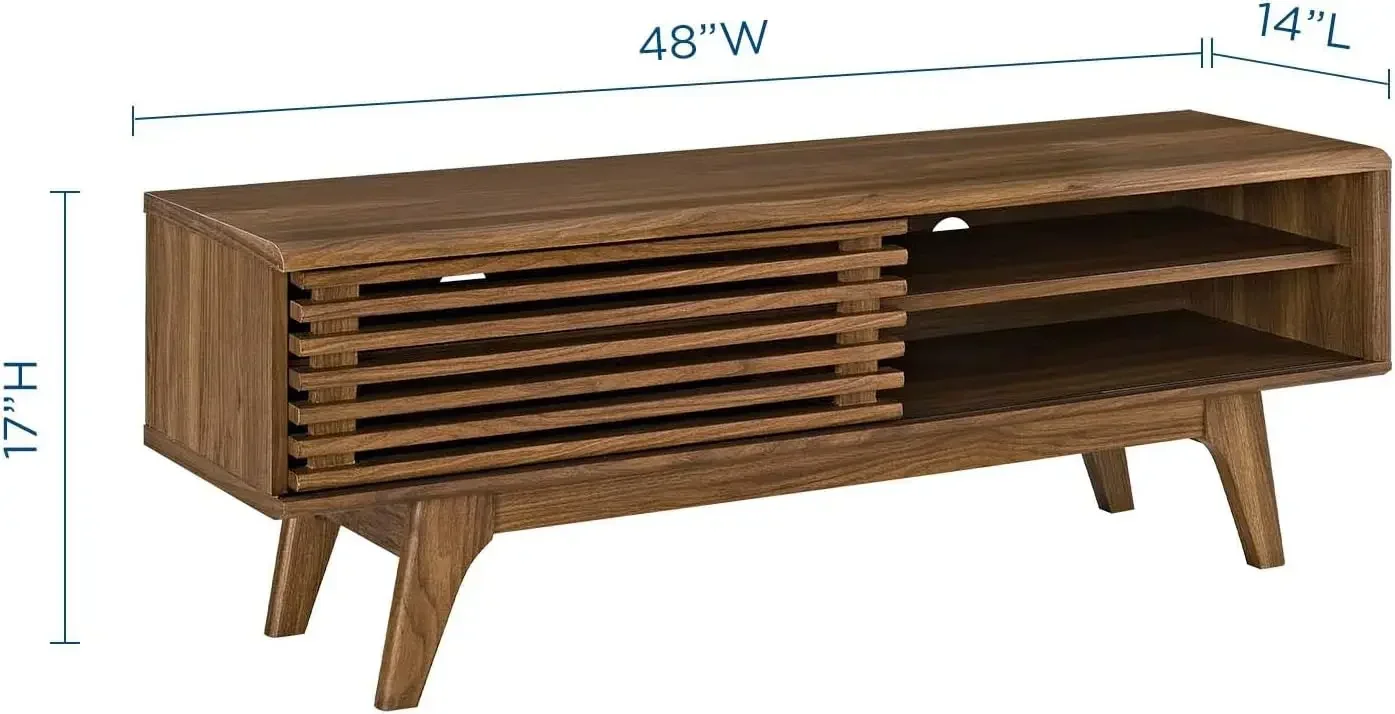 New2025-Render 48" Mid-Century Modern Low Profile Media Console TV Stand, 48 Inch, Walnut