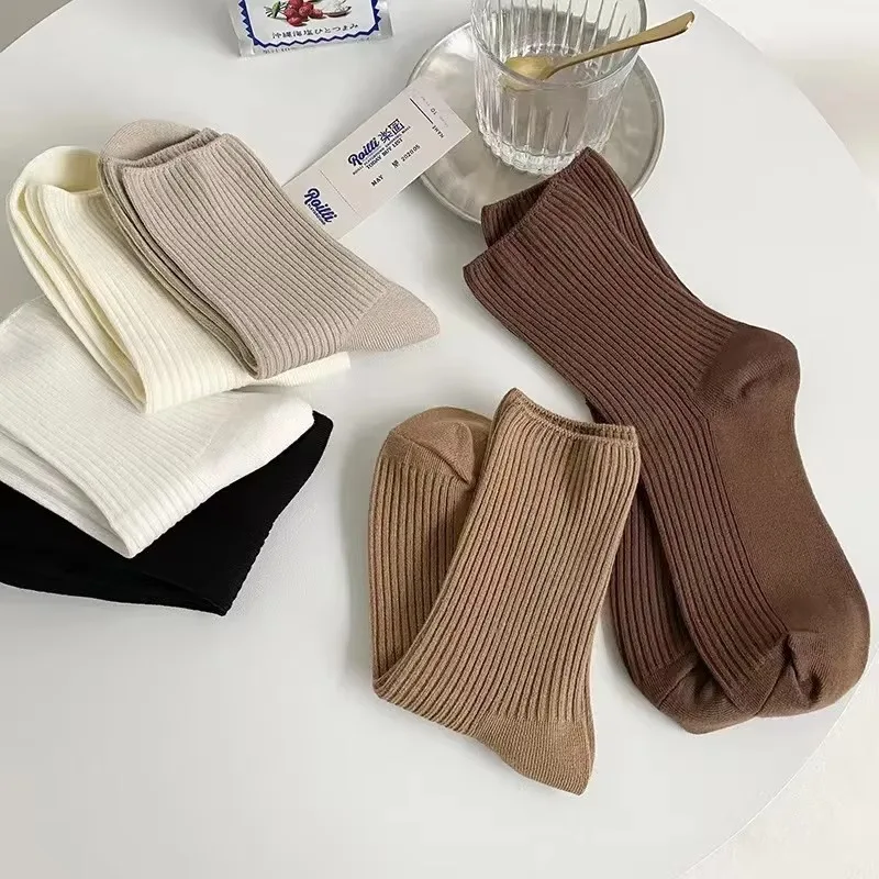 Womens socks 10/5 Pairs Solid Color Women's Mid Length Socks Leisure Spring Autumn Simplicity Stripe Soft Breathable Women's Soc