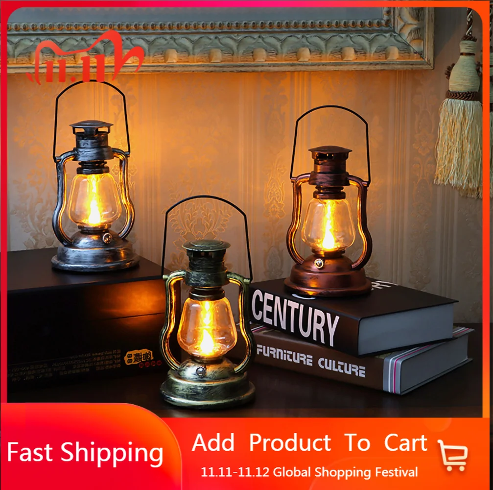 Vintage Horse Lantern Camping Light Battery LED Candle Flame