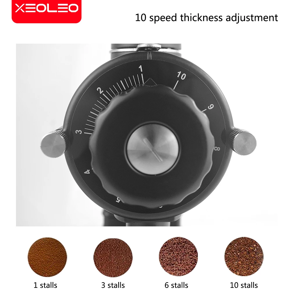XEOLEO Electric Coffee Grinder 60mm Titaninum Burr Grinder 200W Coffee Bean Miller Blow Hopper 10 Steps Coffee Milling Machine 4