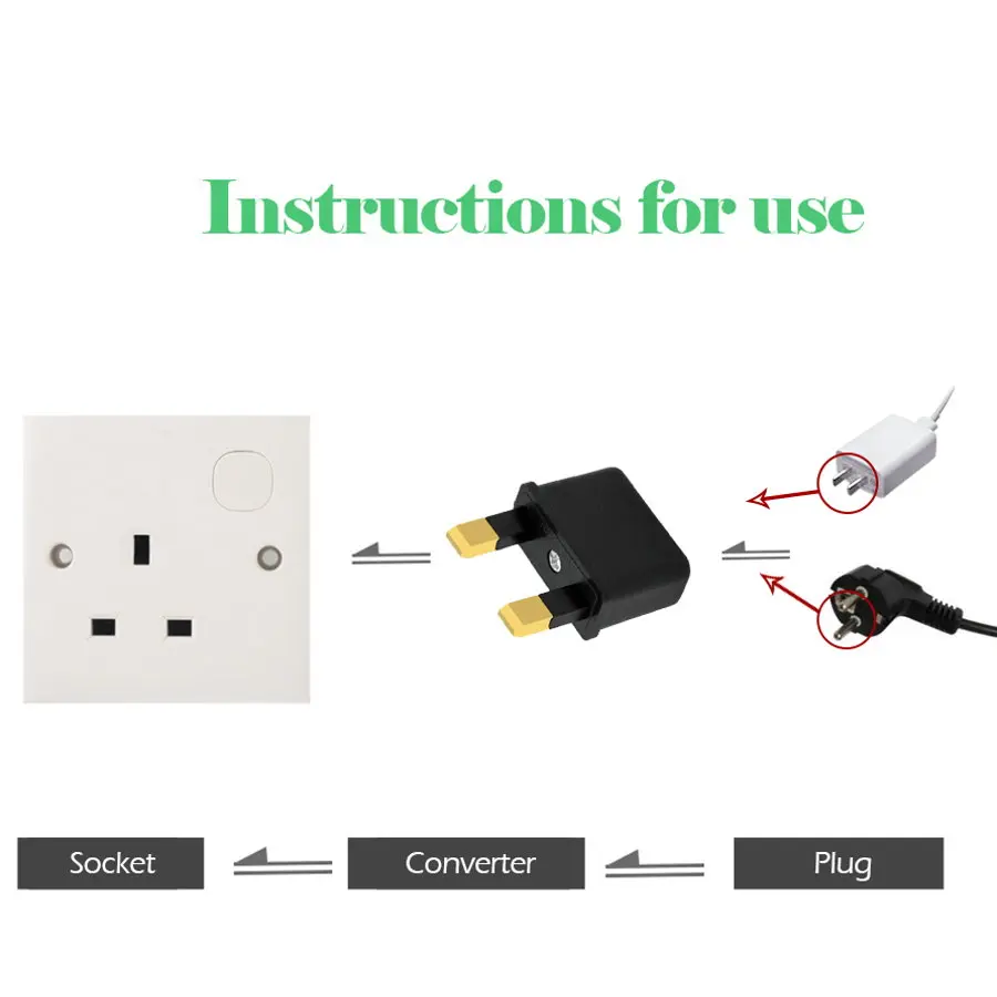 UK Ireland Malta Cyprus 2 Pin Power Plug Adapter Change US 2 Pin, EU Plug AC250V 6A