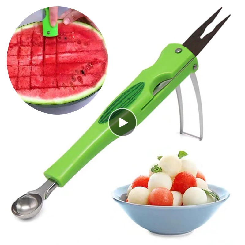 Pulp Spoon Fruit Ball Digger 3 IN 1 Watermelon Splitter Practical Stainless Steel Household Watermelon Cutting Kitchen Gadgets