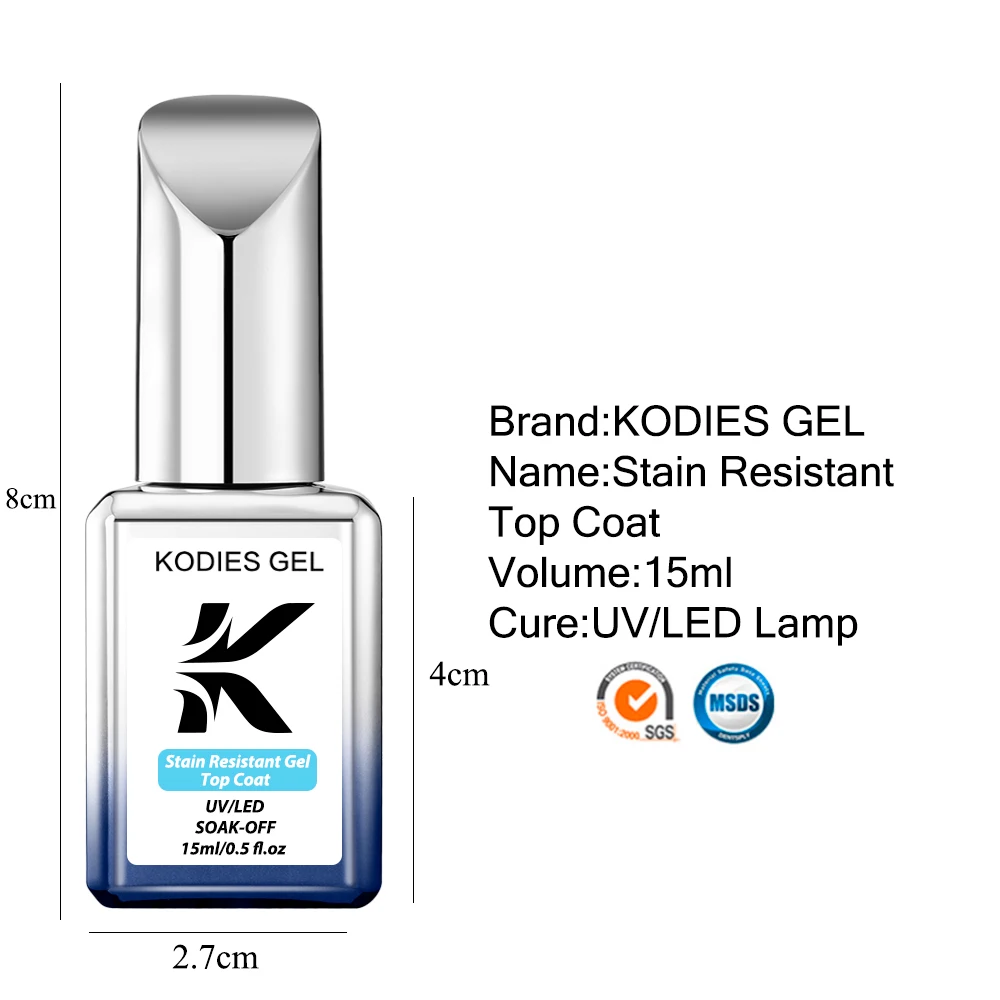 Description Picture 3 of itemKODIES GEL Stain Resistant Top Coat Gel Polish Super Shine No Oil Gel Finish Semi Permanent UV Long Lasting Chrome Top Gellak