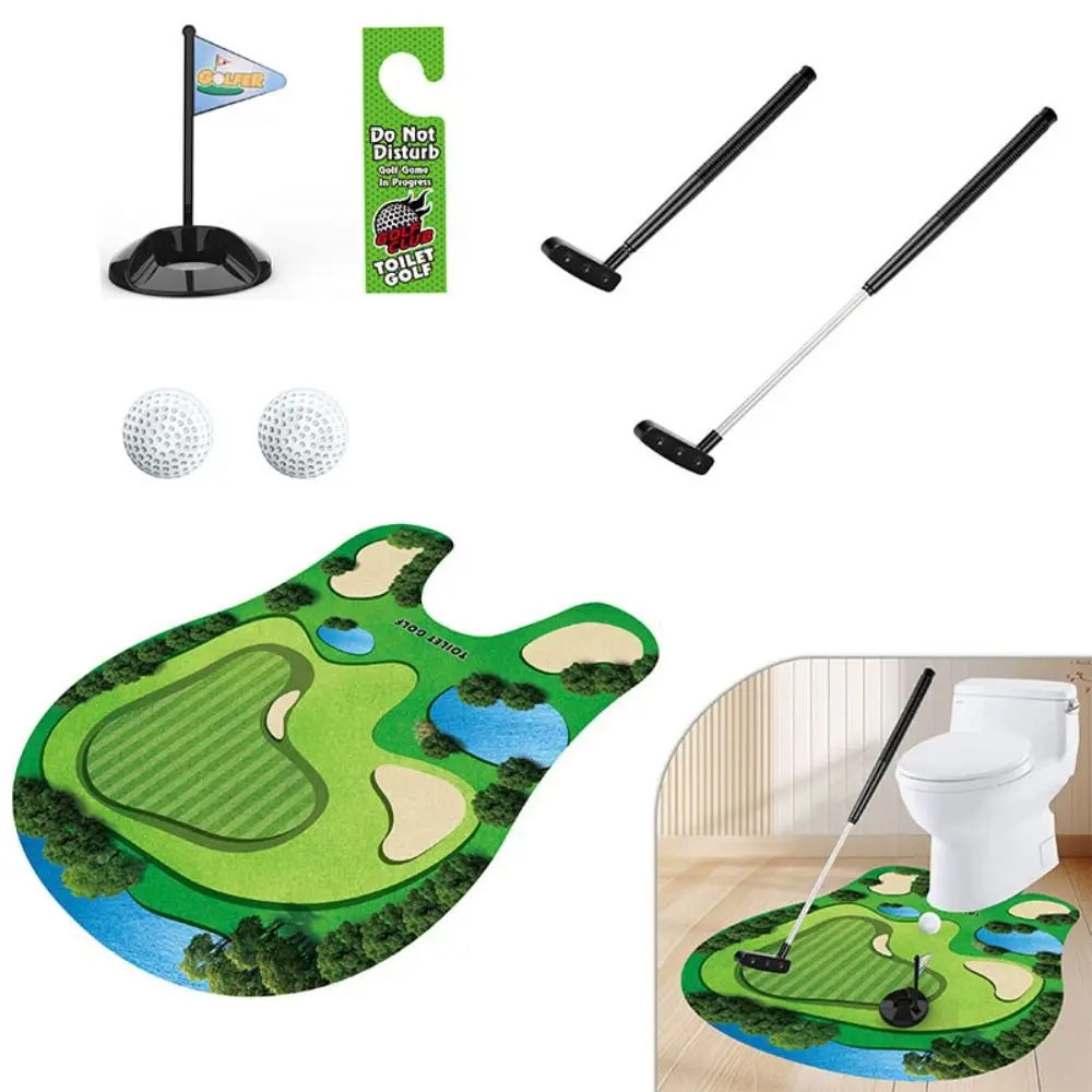 Mini Toilet Golf Game Creative Funny Golf Sport Set Green Felt Portable Golf Club Practice Ball For Restroom/Bathroom
