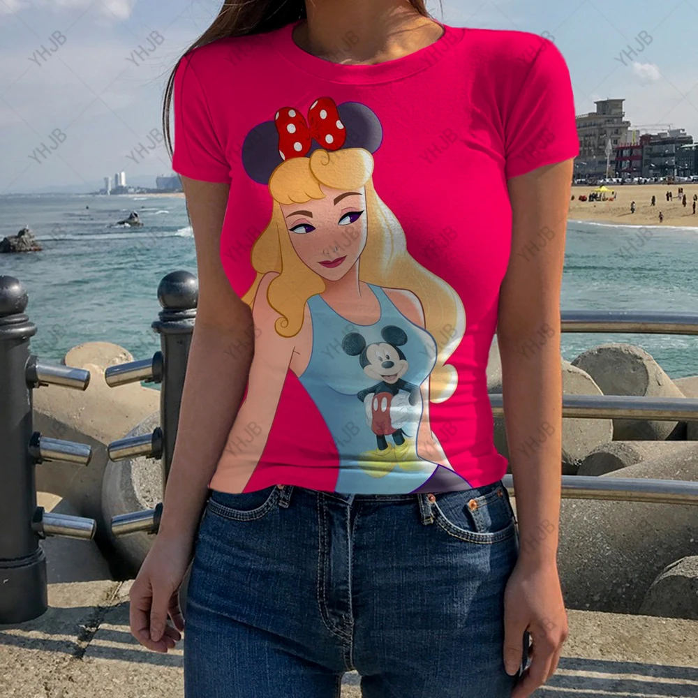 

Summer Fashion Women'S T-Shirt Disney Princess Print Tee Large Size Tops Woman Clothing Everyday Female Top Women Short Sleeve