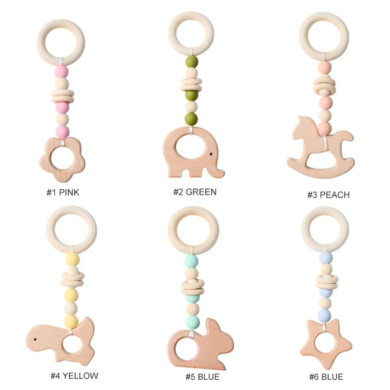 

Baby Gym Frame Pendant Wooden Ring Silicone Beads Teether Stroller Rattle Infants Newborn Teething Nursing Molar Toys G99C