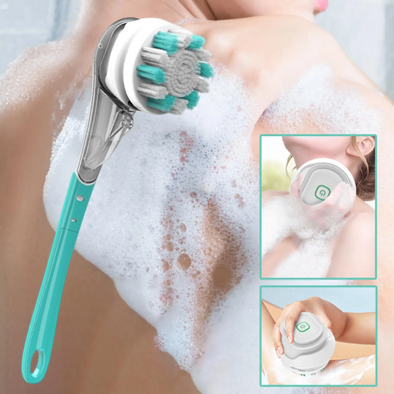 Electric Body Brush Scrubber Rechargeable with Long Handle Cordless Spinning Skin Brush for Deep Cleaning Exfoliating Showering
