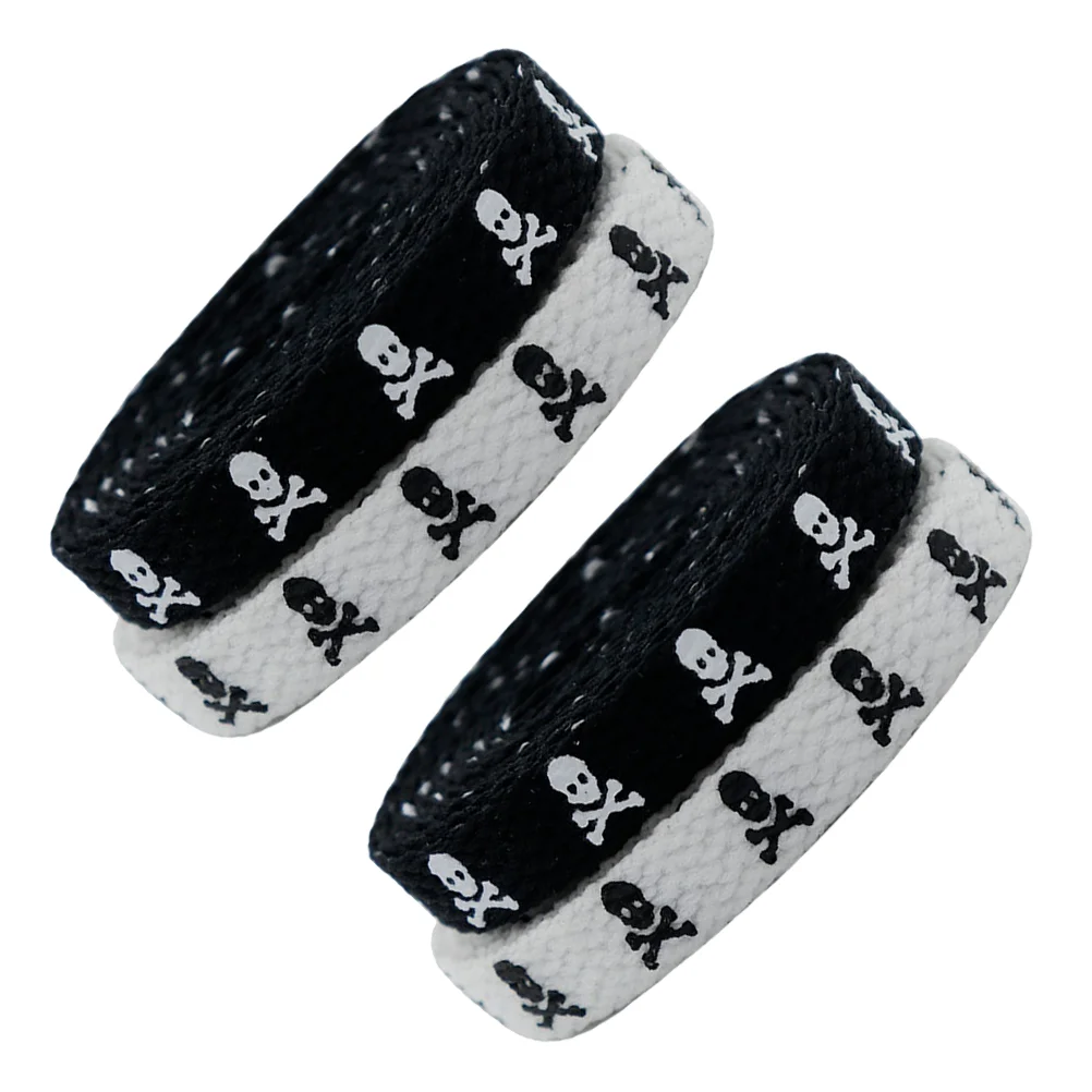 2 Pair Shoelace Rope Laces White Goth Skull Shoelaces Casual Shoes Black for Sneakers Double Sided Thick Flat sport shoelaces