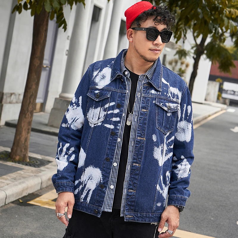 Oversized impresso masculino denim jaqueta moda streetwear azul solto hip  hop tendência juventude skate jeans casaco plus size M 8xl| | - AliExpress