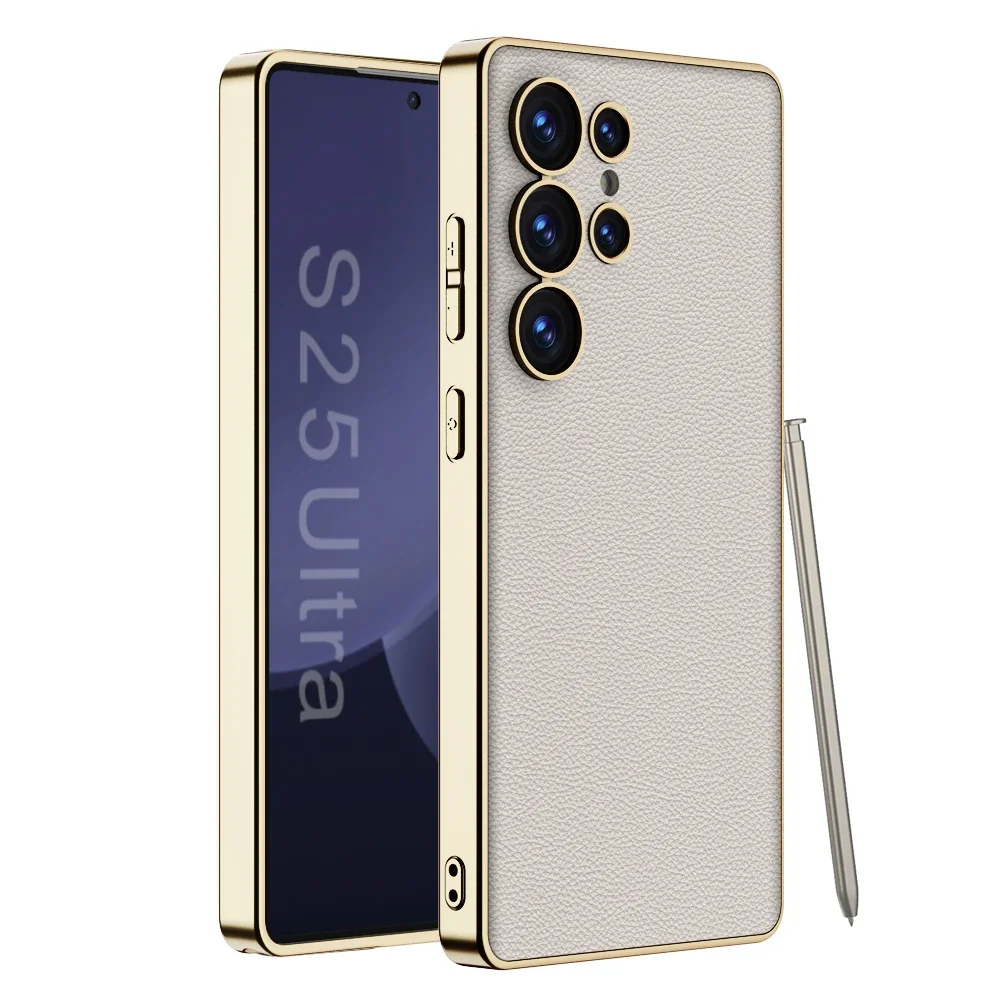 Luxury Plating Vegan Leather Phone Case with Soft TPU Edge and Anti-Drop Protection