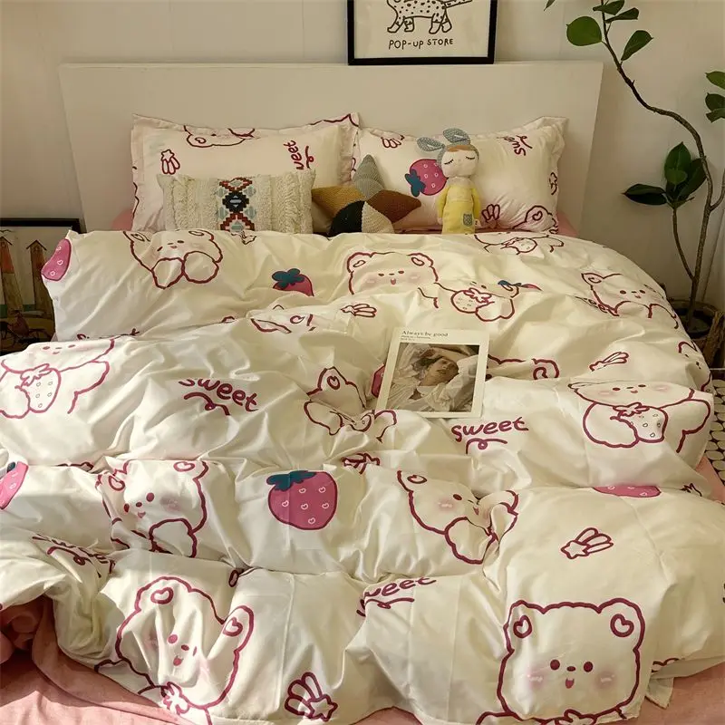 Ins Rabbit Bedding Set Flat Bed Sheet Duvet Cover Twin Full Queen Size Nordic Bed Linen Cute Rabbit Quilt Cover