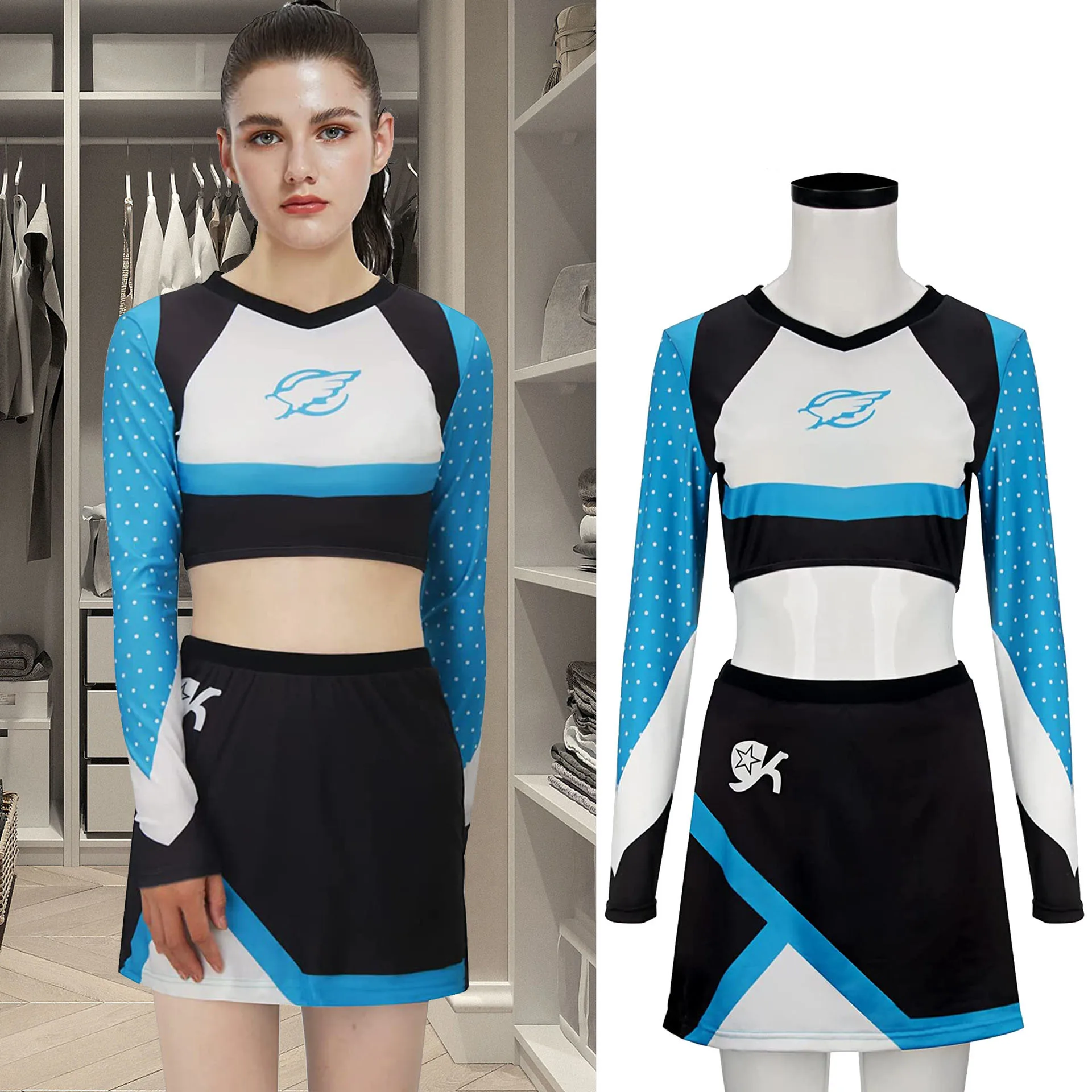 Women's Euphoria Cheerleader Uniform Euphoria Maddy Outfit Crop Top with  Mini Skirt Set School Girls Musical